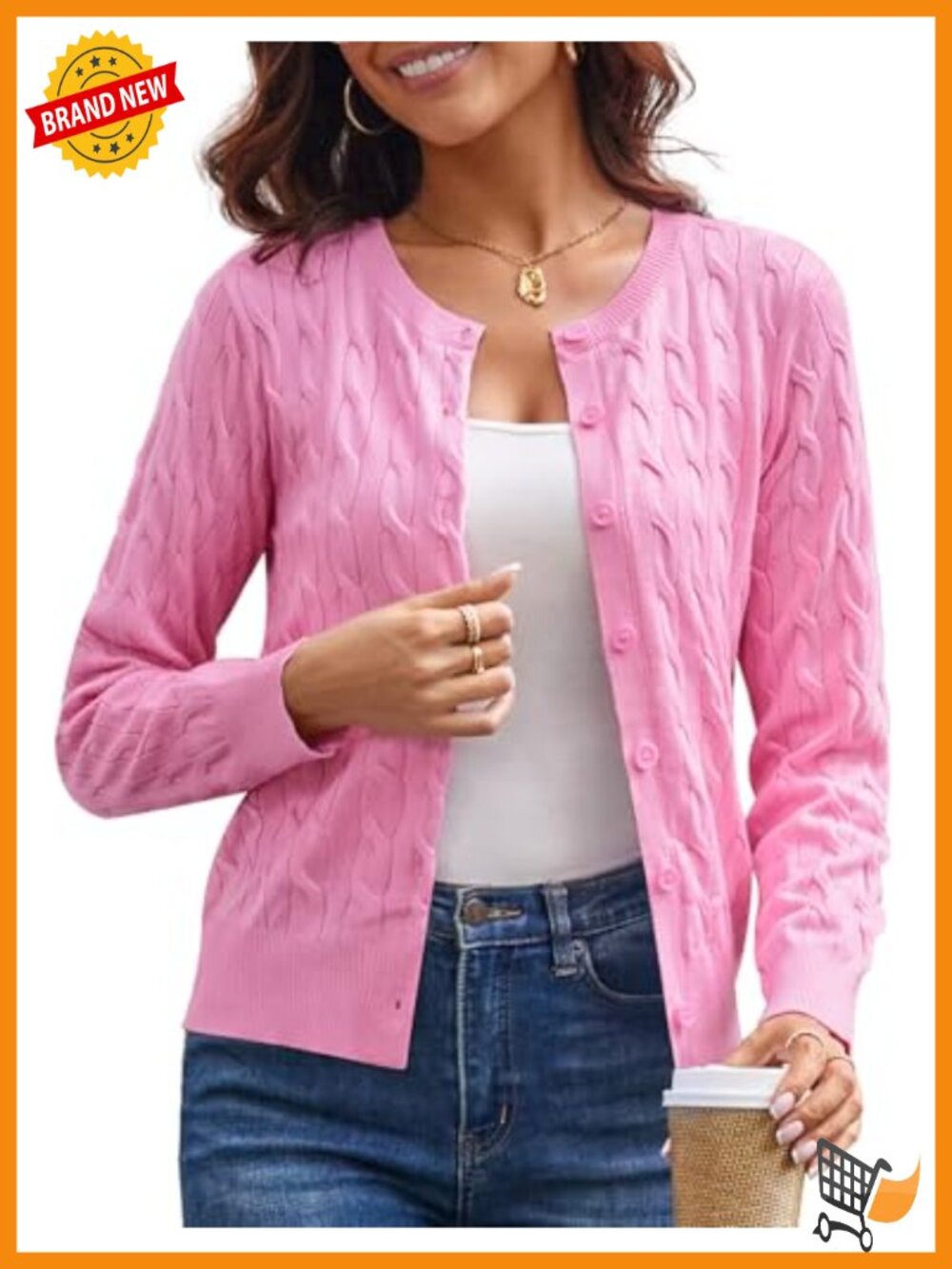 Cable Knit Cardigan Sweater Lightweight Button Up Cropped Fall Layer